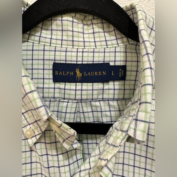 SOLD Ralph Lauren Mens L Gingham Blue Green Button Down Long Sleeve - Picture 2 of 9